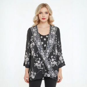 Tolani Collection Christelle XXS Black and White Floral 3/4 Sleeve Blouse